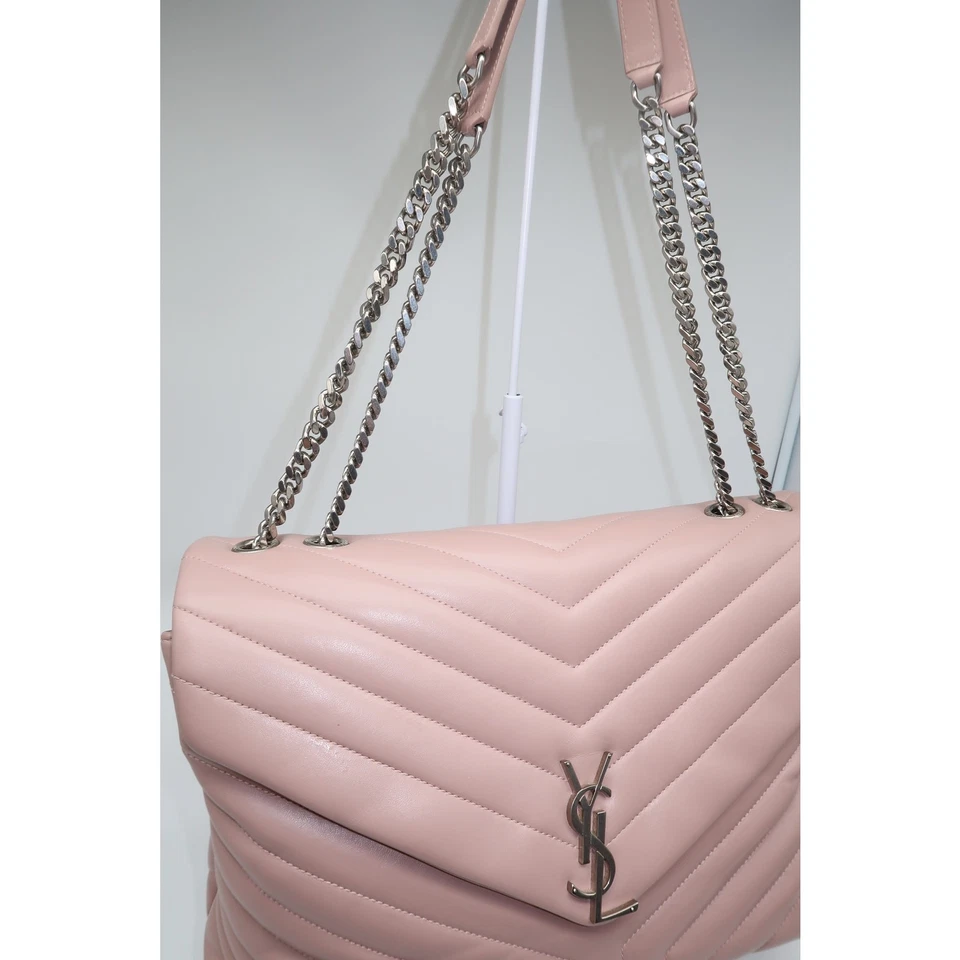 Saint Laurent Pink Calfskin Monogram Loulou Chain Satchel Medium Shoulder Bag - Image 4 of 4