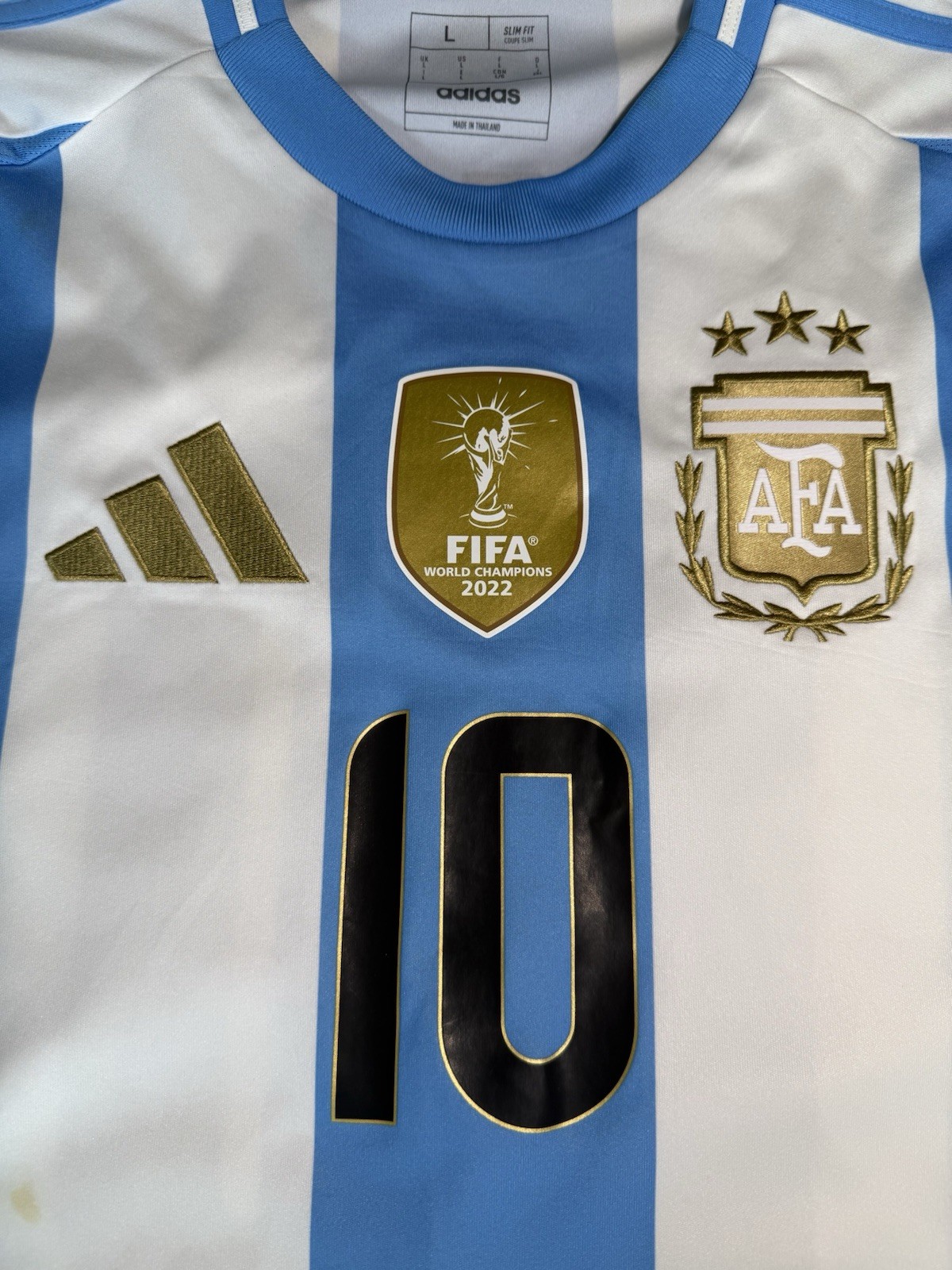 adidas Argentina Messi #10 World Cup 2022 Soccer Jersey L FIFA Patch AEROREADY