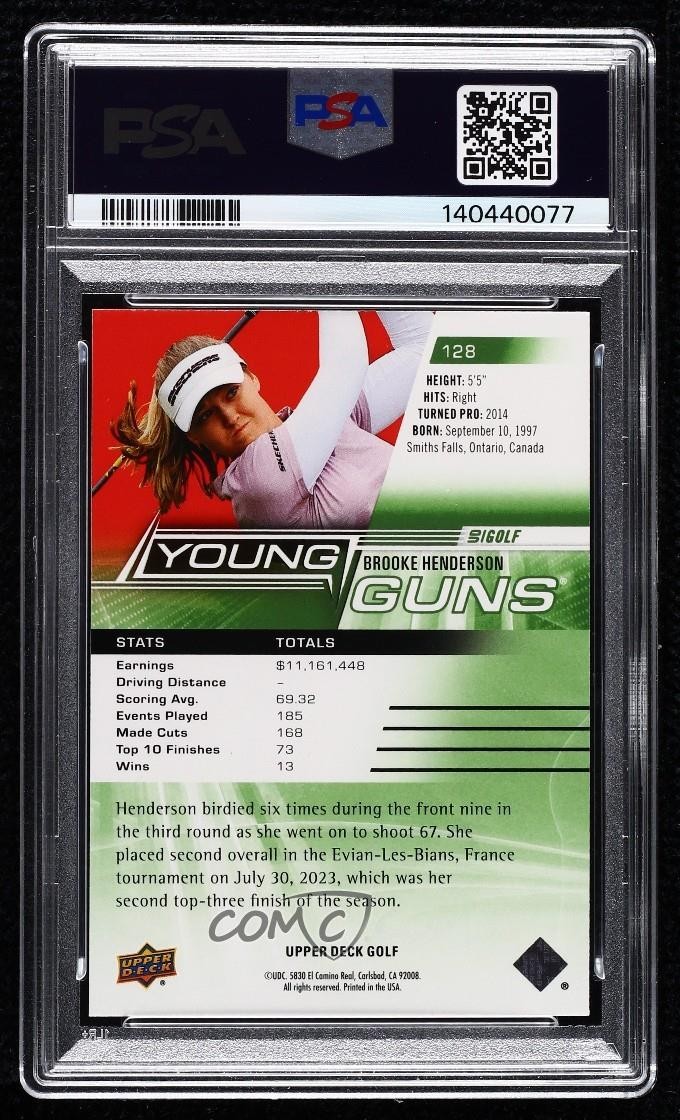 2024 Upper Deck Young Guns Brooke Henderson #128 PSA 9 MINT Rookie RC view 2
