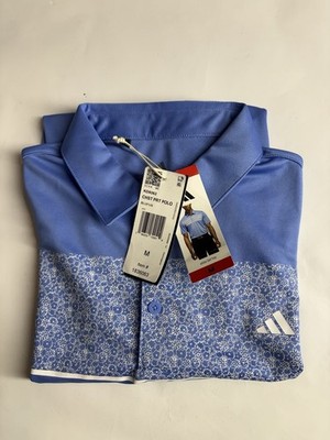 Adidas Performance Golf Polo Men's Medium Blue Stretch Short Sleeve Chest Print