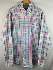 Peter Millar Men's Shirt Size XL Pink Green Plaid Long Sleeve Button Down Top
