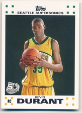 KEVIN DURANT 2007/08 TOPPS #2 RC ROOKIE CARD WHITE SEATTLE SUPERSONICS MINT SP. rookie card picture
