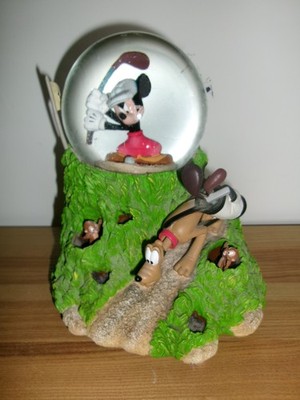 Vintage Große Schneekugel Spieluhr DISNEY Mickey Golfer Pluto Snow Globe