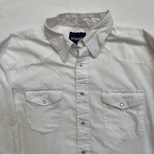 Camicia jeans Wrangler uomo XL bianca perla snap manica lunga western abbigliamento da lavoro - Foto 1 di 10