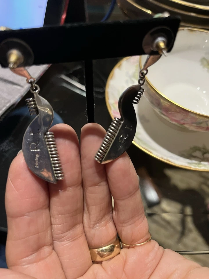 Vintage Sterling Silver and Turquoise Dangle Earrings, Stamped R.I. - Image 4 of 4