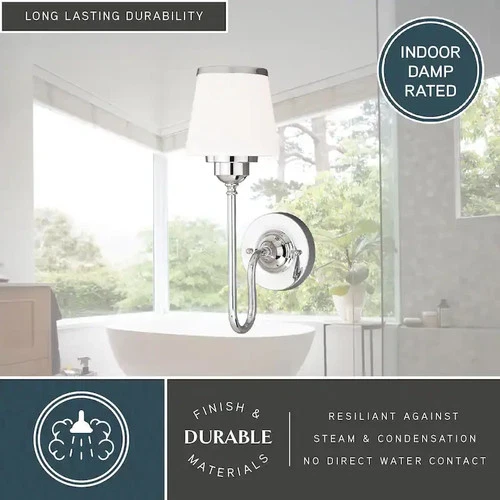 Kelsy 1-Light 6 in. Chrome Vanity Lighting Fixture, White Frosted Opal Shade NEW - Picture 5 of 9