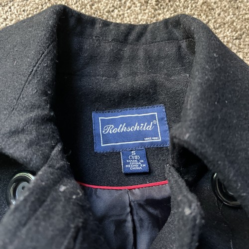 EUC Rothschild Solid Black 50%Wool /Polyester Peacoat Vintage Size S 7/8 - Picture 2 of 9