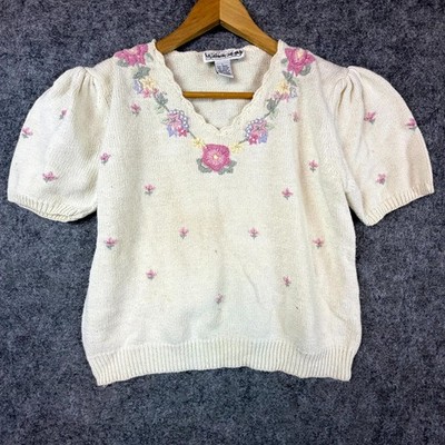 Vintage Private Party Sweater Women Large Beige Floral Coquette Grandma Girly