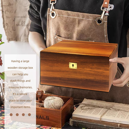Wooden Storage Box with Hinged Lid and Locking Key Large Premium Solid Acacia Ke - Picture 4 of 8