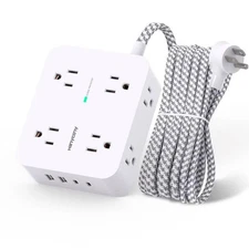 Surge Protector Power Strip - HANYCONY 8 Outlets 4 USB (2 C) 5Ft, White 