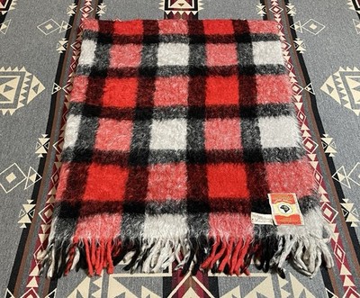 Vintage SANNWALD Austria Mohair Wool Plaid Blanket Throw