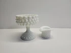 Vintage Fenton Hobnail White Milk Glass Top Hat Toothpick Holder & Candy Dish