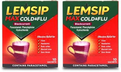 Lemsip Max Cold & Flu Blackcurrant Sachets 10 pack | MAX ONE PER ORDER | X 2