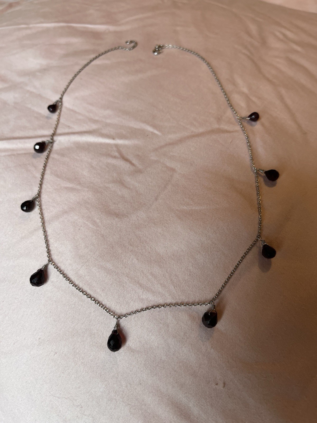 925 Silver Faceted Red Burgundy Garnet Stone Tear Drop Necklace 18”