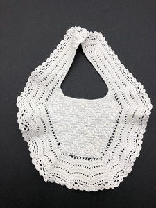Vintage 1950s Handmade White Crochet  Baby Bib