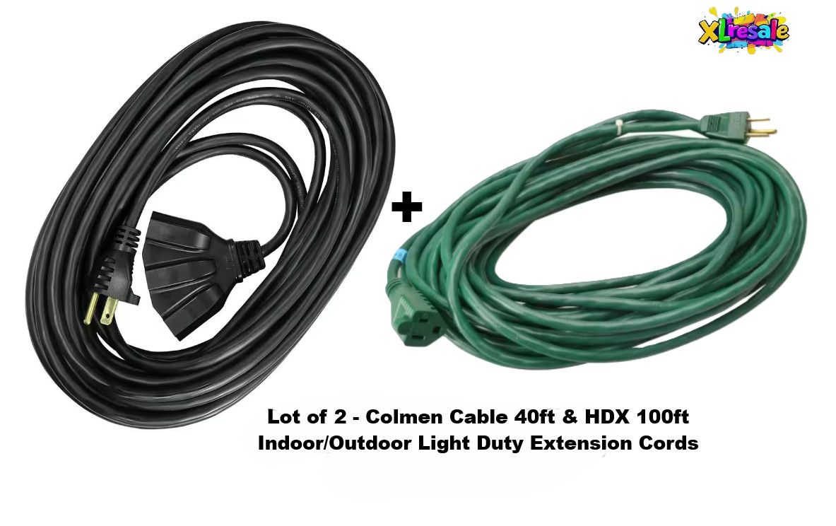Lot of 2 - Colmen Cable 40ft & HDX 100ft Indoor/Outdoor Light DutyExtensionCords