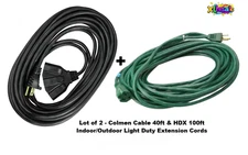 Lot of 2 - Colmen Cable 40ft & HDX 100ft Indoor/Outdoor Light DutyExtensionCords