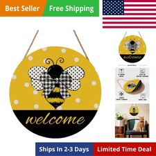 Bee Welcome Sign for Wreath Spring Summer Wooden Hanging Sign for Front Door ...