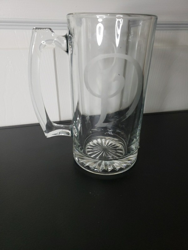 Collectible Clear Glass Beer Mug Featuring an Etched Letter Monogram D