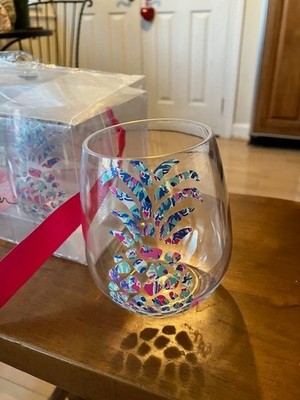 Lilly Pulitzer Target Clear Pineapple Wine Cups Set of 2 NWT