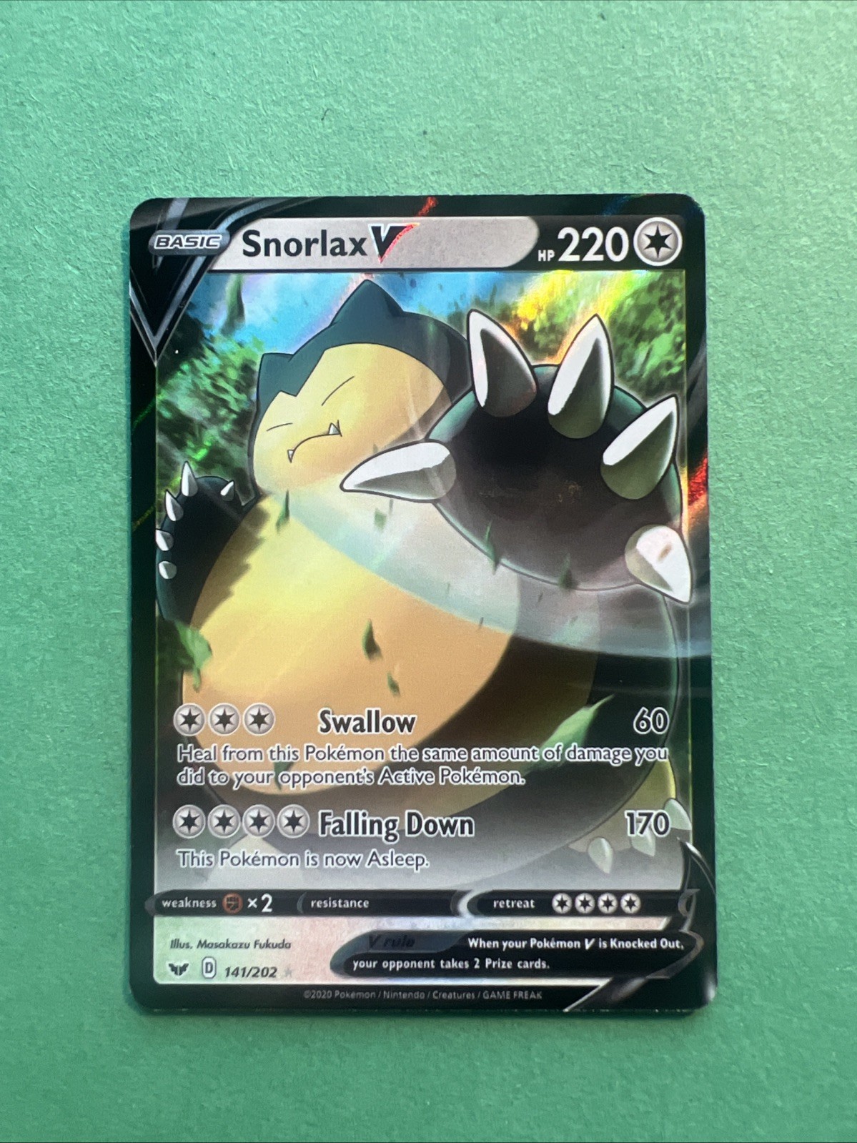 Pokémon TCG Sword & Shield Snorlax v 141/202 Ultra Rare Card NM/M Condition
