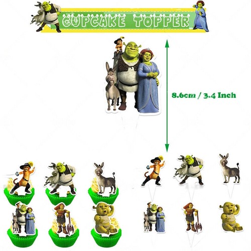 Shrek Theme Kid Happy Birthday Party Decor Set Banner Cake Toppers Balloons< - Picture 5 of 5