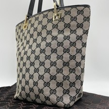 Authentic Gucci Tote Bag, Canvas, Black, Gg Pattern, Shoulder Bag, 002 1099
