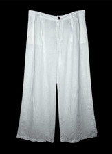 ZARA Womens High Rise Wide Leg Pants L White Ramie Linen Look Pockets Beach NEW