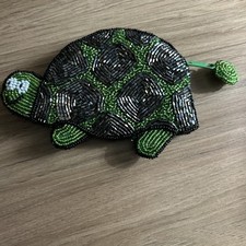 Turtle Tortoise Beaded Coin Purse Zipper Closure