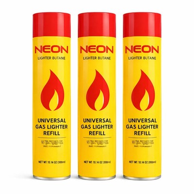 NEON Butane Gas Refil ( Pack of 3) 10.14 oz Cans Ultra Refined Universal Lighter