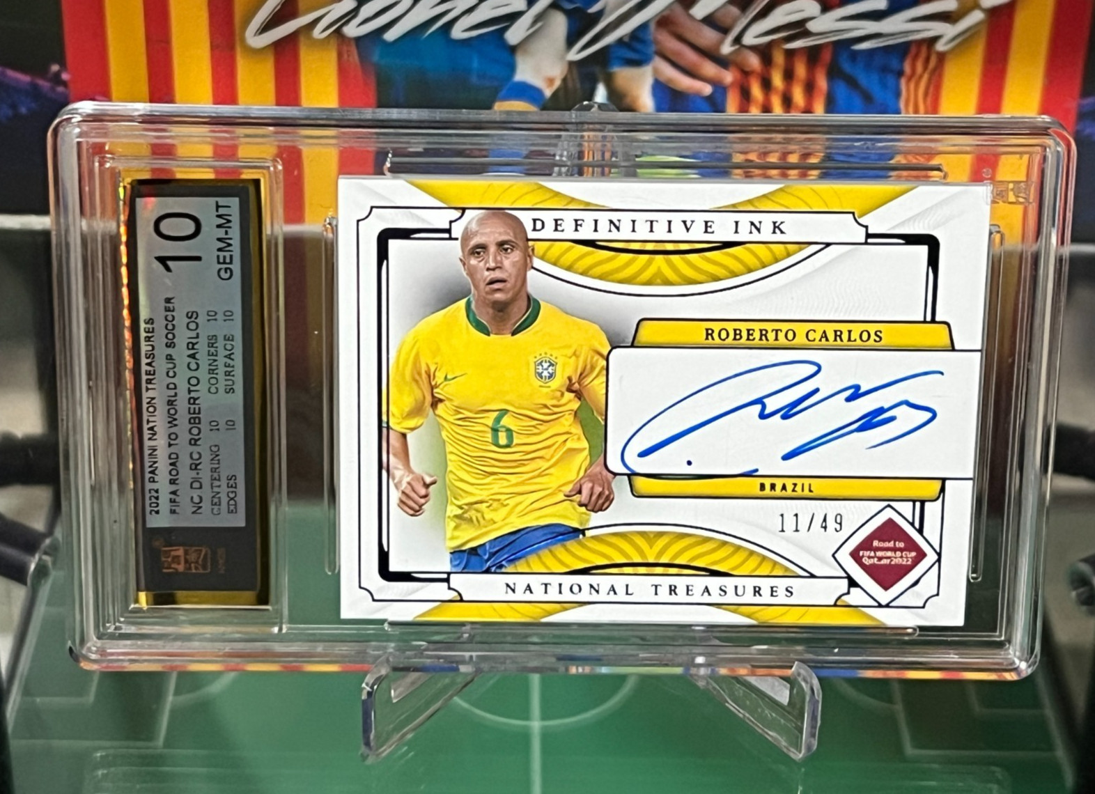2022 National Treasures World Cup Roberto Carlos /49 Definitive Ink Auto 10 GEM view 2