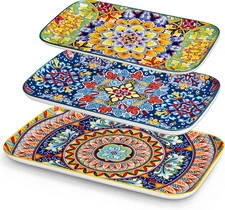 Set 3 Serving Platters 16"/14"/12" Inch Rectangular Trays Extra Large Bohemian