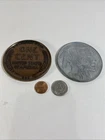 Vintage Giant Penny And Nickel Metal Decor Prop