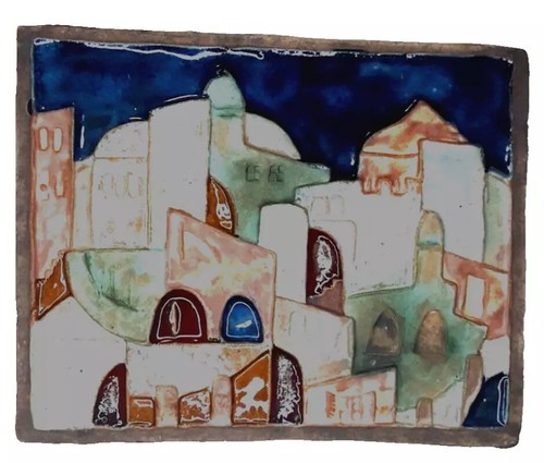 ARTIST RUTH FAKTOR HANDMADE RELIEF POTTERY CERAMIC GLAZED TILE WALL DECOR ISRAEL
