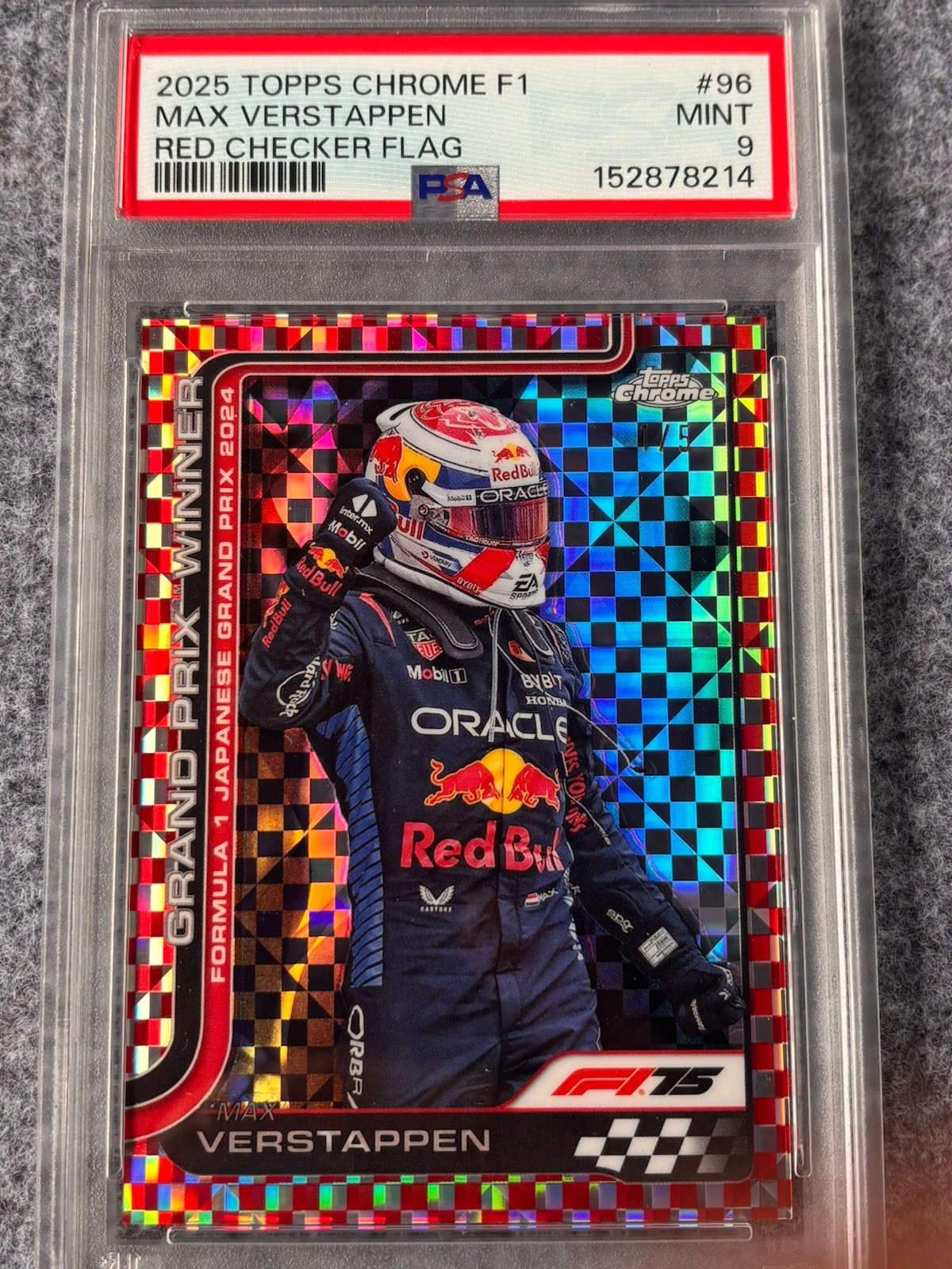 2025 Topps Chrome Max Verstappen Red Checker Flag Japan 1/5 PSA 9 #96 view 1