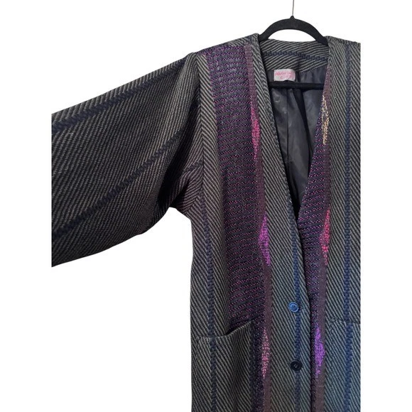 Hand Woven Deborah Cross Art To Wear 80s Textured Mixed Media Silk Metallic Wool - Image 2 of 4