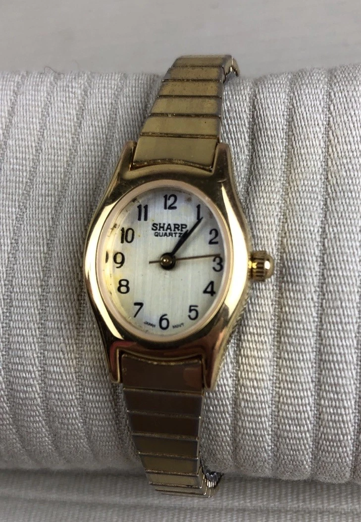 Sharp Women\'s Watch 377 Vintage Quartz Gold Dial Stainless Steel 19mm Sharp Women Stainless Steel Band Wristwatches for sale | eBay main image 2