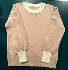 Women's Beige/White Solid Knit Crew Neck Pullover Sweater Ribbed Trim Size S