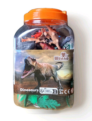NEU Wenno Dinosaurs Set 60 Teile. 30 Dinos + 30 Accessoires. Dinosaurier im Fass
