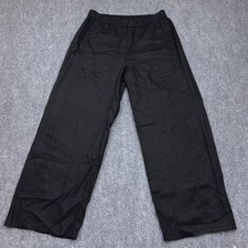 Eileen Fisher Heavy Organic Linen Trousers Women's Small Black Wide Leg Straight