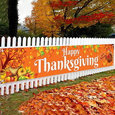 Happy Thanksgiving Banner for Thanksgiving Decorations 120X20 Inch