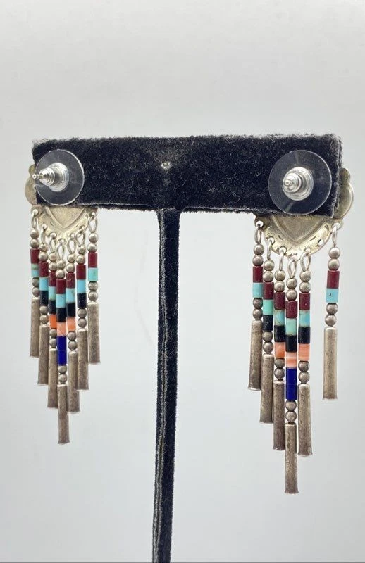 Q.T. Brincos de prata esterlina com várias pedras preciosas estilo coração sudoeste 8,8 g - Imagem 2 de 4