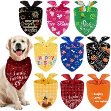 9 PCS Holiday Dog Bandanas Halloween Thanksgiving Christmas Washable Scarf