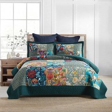 Cotton Bedspread Quilt Sets Reversible Bedding Coverlet Sets Comforter, Vinta...
