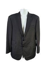 Hickey Freeman Men's Black Wool Pinstripe Long Sleeve Two-Button Blazer - 42R