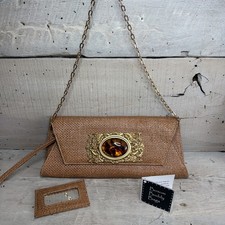 BOSOM BUDDY BAGS Purse BEE Oval Tortoise Emblem Gold Trim  Mirror 5.5  x13   k 