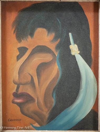 Fine Vintage Oil Painting of Native American Portrait Signed Kjelstrup Modernist - Picture 2 of 8