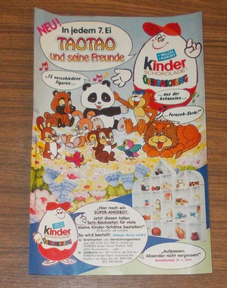 Seltene Werbung Ü-Ei Kinder Überraschung TAO TAO UND SEINE FREUNDE 1984 - Bild 1 von 1