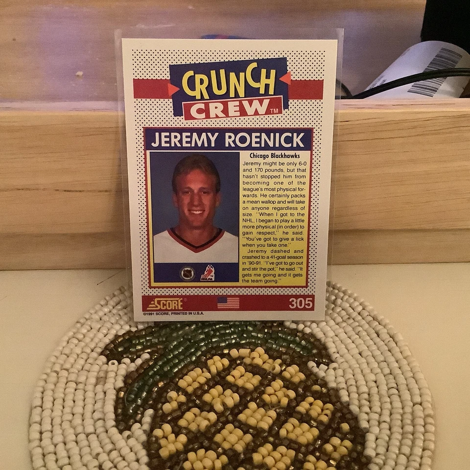 1991-92 SCORE JEREMY ROENICK CHICAGO BLACKHAWKS CRUNCH CREW BOOM! #305 - Image 2 of 2