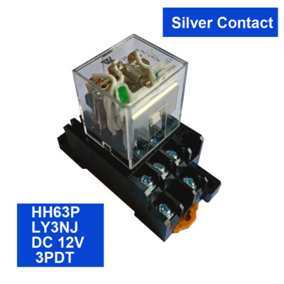 US Stock 12A 3PDT LY3NJ HH63P 12V DC Coil Silver Contact Power Relay ...
